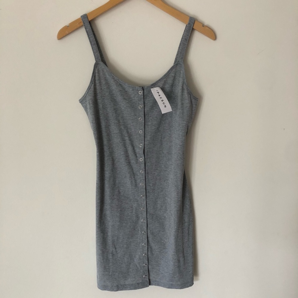 PacSun Light Gray Ribbed Button-Front Mini Dress - Picture 3 of 7